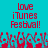 Pixelated red text on cyan background reads "love iTunes Festival!" with red and cyan abstract shapes below.