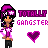 Pixel art contact sheet showing two frames of an animated buddy icon with a cartoon character and text elements.