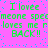 Static image with bright pink background and scattered blue dots, displaying green pixelated text repeating 'I love meone specmeone spe loves me r loves me r BACK!!' in two mirrored sections.