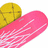 Yellow sphere with lines and pink streaks on white background, red with black text reading "Just Cause I'm A Girl Doesn't Mean I Can't Boar"