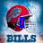 Four- of red football helmets with blue accents on a light blue background, each displaying 'BILLS' text below