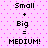 Pixelated text on a pink dotted background shows two identical equations with 'Small + Big = MEDIUM!' in bold black letters.