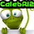 Green cartoon character with large eyes and a curled tail appears in four variations with different text overlays.