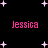 Black background with pink text reading "Jessica" in four positions, surrounded by white star shapes.