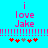 Pixelated text 'i love Jake' in pink on cyan background with horizontal bars and heart symbols below.