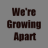 Static image with dark brown text on gray background displaying four phrases: 'We're Growing Apart', 'But I'm Still', 'Madly In Love With You!!!'