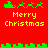 Red background with green pixelated borders and yellow "Merry Christmas" text, featuring Santa's sleigh and reindeer in two animation states.