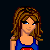 Pixel art contact sheet showing multiple frames of an animated Superman-themed buddy icon with a female character and text variations.