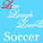 Pixelated blue background with white text 'Soccer' and red circular symbols, showing animation changes in symbol position.