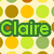 Pixelated green text labels 'Claire', 'Judith', and 'Lion' on distinct backgrounds with polka dots and gradients.