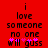 Red background with black pixelated text reading 'i love someone no one will guss' and two pink star symbols, displayed in a static layout.