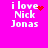 A bright pink background displays four identical text blocks reading 'i love Nick Jonas' with pixelated red heart animations changing across positions.