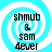 Four identical pixelated icons with cyan and white spiral backgrounds, each displaying black text reading "shmub & sam 4ever" in a blocky font.