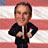 Static pixelated image of a person in dark clothing holding an object against a striped background.