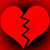 Red broken heart icon with jagged crack, white outline version on white background, and bandaged heart variant.