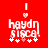 Red background with white pixelated text 'haydn' and 'sirca!' below, topped by a vertical line and heart symbol, with four plus signs at the bottom.