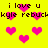 Yellow background with pink pixelated hearts and repeated black text reading "i love u kyle rebuck" in a pattern