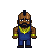 Pixelated character with brown skin, black mohawk, and beard wearing blue overalls with yellow accents on chest and wrists against gray background.