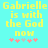 Yellow pixelated text on cyan background reads 'Gabrielle is with the God now' above five pink and gray asterisks.