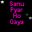 four and four displays repeated text "Sanu Pyar Ho Gaya" in bright pink, with white and gray stars scattered across a black background