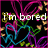 Animated icon with black background, colorful abstract lines, and text reading 'I'm bored so i made this icon!' and 'Yay!' in white.