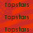Red background with repeating dark brown 'Topstars' text in a pattern, no visible animation changes