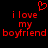 Red pixelated text reads 'i love my boyfriend' with a heart symbol above, displayed in two identical side-by-side on black background