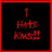 Two side-by-side pixelated images of a red-outlined black square with stylized text and a small vertical shape above it, differing in color scheme.