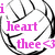 Pixelated icon with pink text 'i heart thee <3' surrounded by black and gray abstract lines on white background.