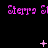 Pixelated pink text 'Sterra Sl' repeats across black background with animated plus, star, and dot symbols appearing between