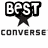 Black and white pixelated icon with 'BEST shoes ever' text above three stars, repeated below as two stars over 'CONVERSE' text.