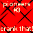 Red background with black diamond lattice pattern and repeated white text 'pioneers #3' and 'crank that!'.