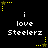 Black background with white text 'i love Steelerz' and yellow star-shaped pixel art elements in corners.