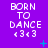 Purple background with repeated white text "BORN TO DANCE <3<3" and small blue symbols changing position across frames.