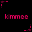 Pixelated pink text 'kimme' appears in two on a black background, surrounded by animated star and dot patterns
