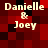 Pixelated text 'Danielle & Joey' on a red and black checkered background with visible pixelation artifacts.