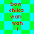 Red pixel text 'bow chika wah wah !' repeats vertically on a green and cyan checkered background with alternating patterns