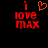 Red pixelated text 'I love MAX' with a heart symbol above the word 'love', displayed on black background.