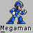 Pixel art of a blue armored character with red accents in four poses, each with 'Megaman' text below.