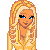 Pixel art of a blonde woman in gold outfit with blue eyes, standing next to partial body view and 'Flirt' text.