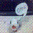 Pixelated icon shows a light blue and white figure with dark hair against a starry night sky background, reflected in water below.