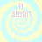 Four identical spiral patterns with alternating light blue and yellow rings, each containing pink text reading "hi steph" in two lines.