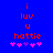 Blue background with red text 'i luv u hattie' and pink/purple star-like symbols, two identical frames showing animation change in symbol positions.