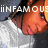 A pixelated image of a person with orange skin wearing a white shirt, with text above the head changing from 'iINFAMOUS' to 'SHATIIIE'