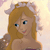 Pixelated image of a cartoon character with long blonde hair, blue eyes, and a light brown complexion, wearing a white headband with pink accents and a purple garment.