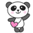 Pixelated cartoon panda with pink cheeks holding a pink heart, static single-frame image on transparent background.