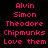 Pixelated pink text on black background reads Alvin Simon Theodore Chipmunks Love them in two identical vertical
