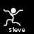 Four stick-figure icons on black background: white 'Steve', blue 'He is', yellow 'a', green 'Dancing Queen' with dynamic poses.