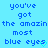 Pixelated blue text on light blue background reads 'you've got the amazin most blue eyes' with two heart symbols replacing 's' in 'eyes'.