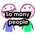 Pixelated cartoon figures with text overlays on a white background, including a heart shape and a of small icons